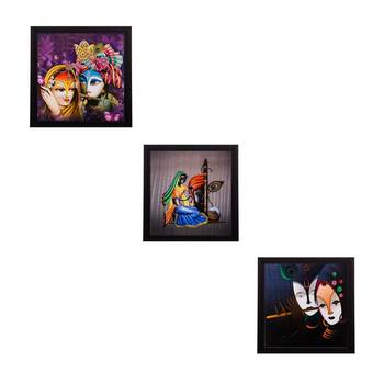Set of 3 Radha Krishna Matt Textured UV Art Painting 1