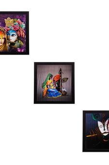 Set of 3 Radha Krishna Matt Textured UV Art Painting