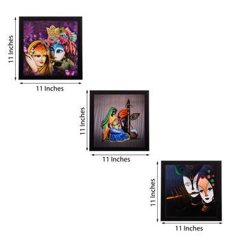 Set of 3 Radha Krishna Matt Textured UV Art Painting 2