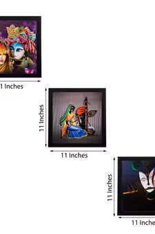 Set of 3 Radha Krishna Matt Textured UV Art Painting