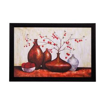 Brown Vases and Leaves Matt Textured UV Art Painting 1