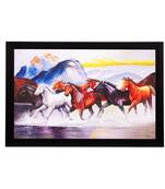 Lucky Running Horses Under Water Matt Textured UV Art Painting