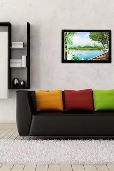 Scenic Water and Trees Matt Textured UV Art Painting