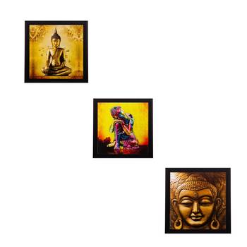 Set of 3 Meditating Buddha Matt Textured UV Art Painting 1