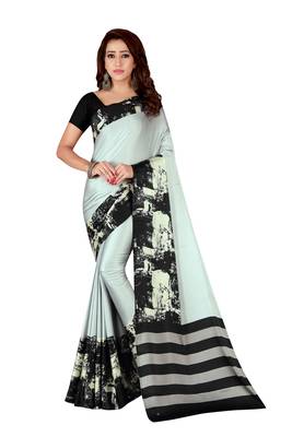 Multicolor plain crepe saree with blouse 1