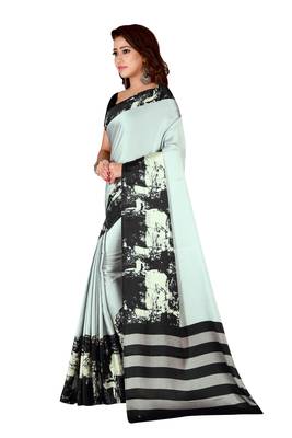Multicolor plain crepe saree with blouse 3