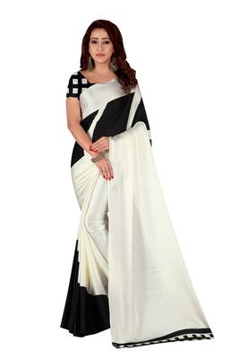 Multicolor plain crepe saree with blouse 1