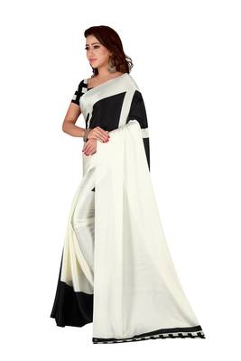 Multicolor plain crepe saree with blouse 3