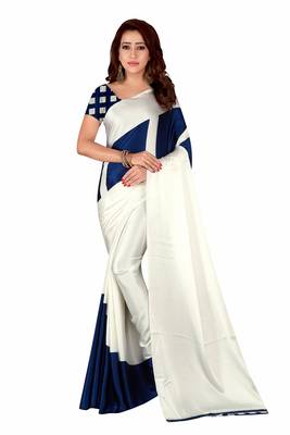 Multicolor plain crepe saree with blouse 1