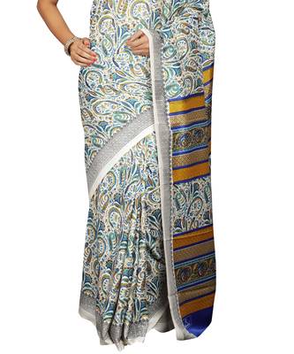 Multicolor printed crepe saree with blouse 4