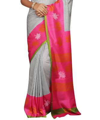 Multicolor printed crepe saree with blouse 4