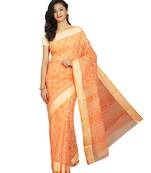 Orange printed cotton saree with blouse