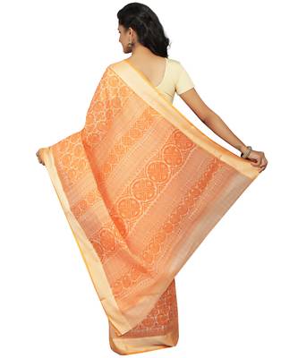 Orange printed cotton saree with blouse 2