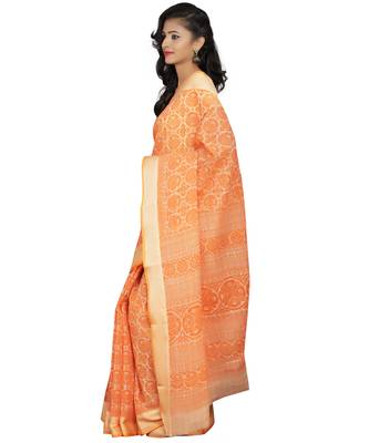 Orange printed cotton saree with blouse 3