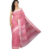 Pink printed cotton saree with blouse