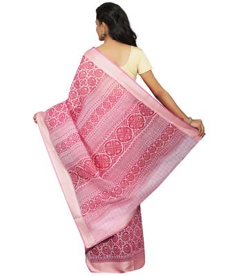 Pink printed cotton saree with blouse 2