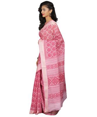 Pink printed cotton saree with blouse 3