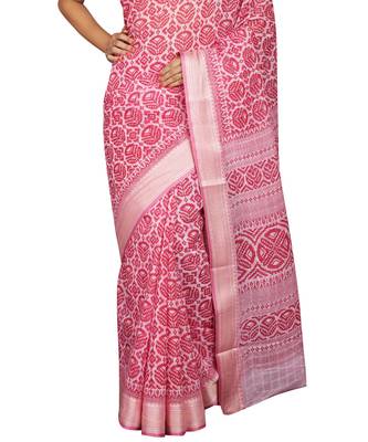 Pink printed cotton saree with blouse 4