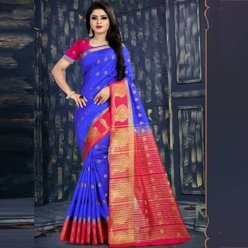 Blue woven tussar silk saree with blouse 1