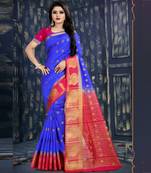 Blue woven tussar silk saree with blouse