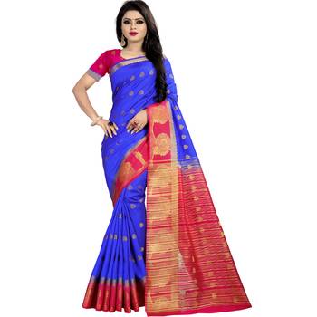 Blue woven tussar silk saree with blouse 2
