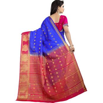 Blue woven tussar silk saree with blouse 3