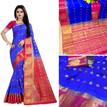 Blue woven tussar silk saree with blouse 4