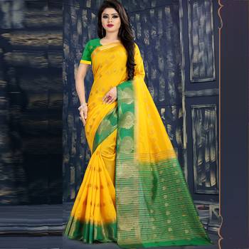 Yellow woven tussar silk saree with blouse 1