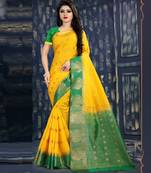 Yellow woven tussar silk saree with blouse