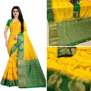 Yellow woven tussar silk saree with blouse 2