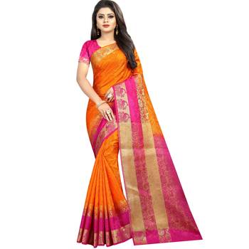 Orange woven art silk saree with blouse 1