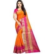 Orange woven art silk saree with blouse
