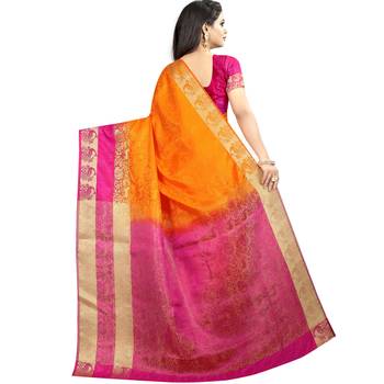Orange woven art silk saree with blouse 2