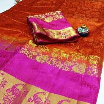 Orange woven art silk saree with blouse 3
