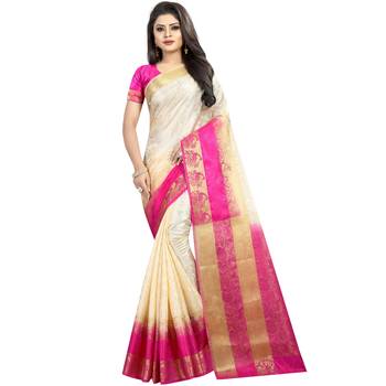 White woven art silk saree with blouse 1