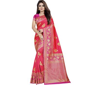 Dark peach woven art silk saree with blouse 1