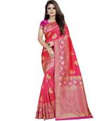 Dark peach woven art silk saree with blouse