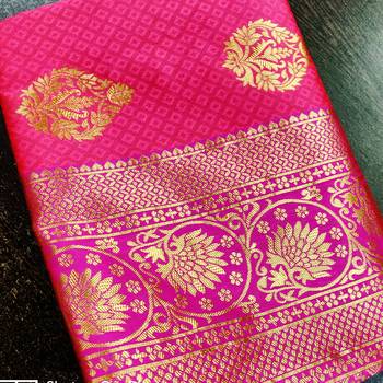Dark peach woven art silk saree with blouse 3