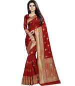 Red woven art silk saree with blouse