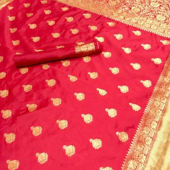 Red woven art silk saree with blouse 3