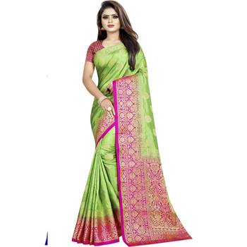Light green woven tussar silk saree with blouse 1