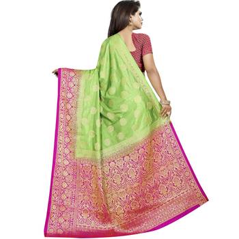 Light green woven tussar silk saree with blouse 2