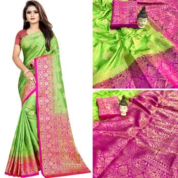 Light green woven tussar silk saree with blouse 3