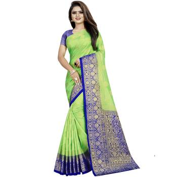 Light green woven tussar silk saree with blouse 1