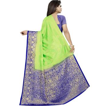 Light green woven tussar silk saree with blouse 2
