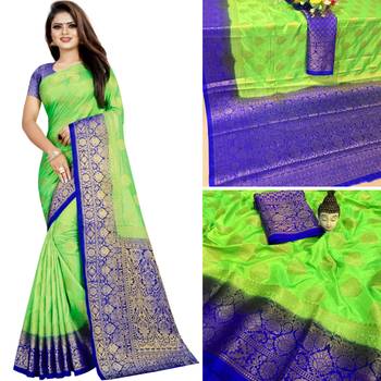 Light green woven tussar silk saree with blouse 3