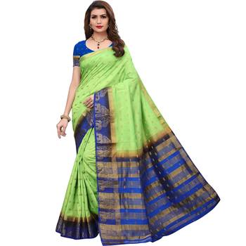 Light green woven tussar silk saree with blouse 1