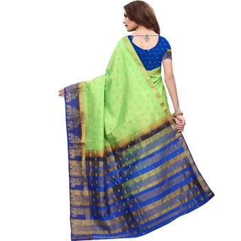 Light green woven tussar silk saree with blouse 2
