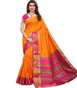 Orange woven tussar silk saree with blouse