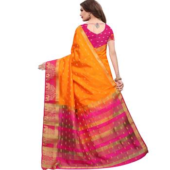 Orange woven tussar silk saree with blouse 2